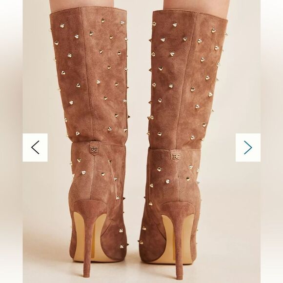 Sam Edelman Brown Studded Waylyn Tall Boots tan suede women’s pointy toe 7.5 NWT - Picture 5 of 16